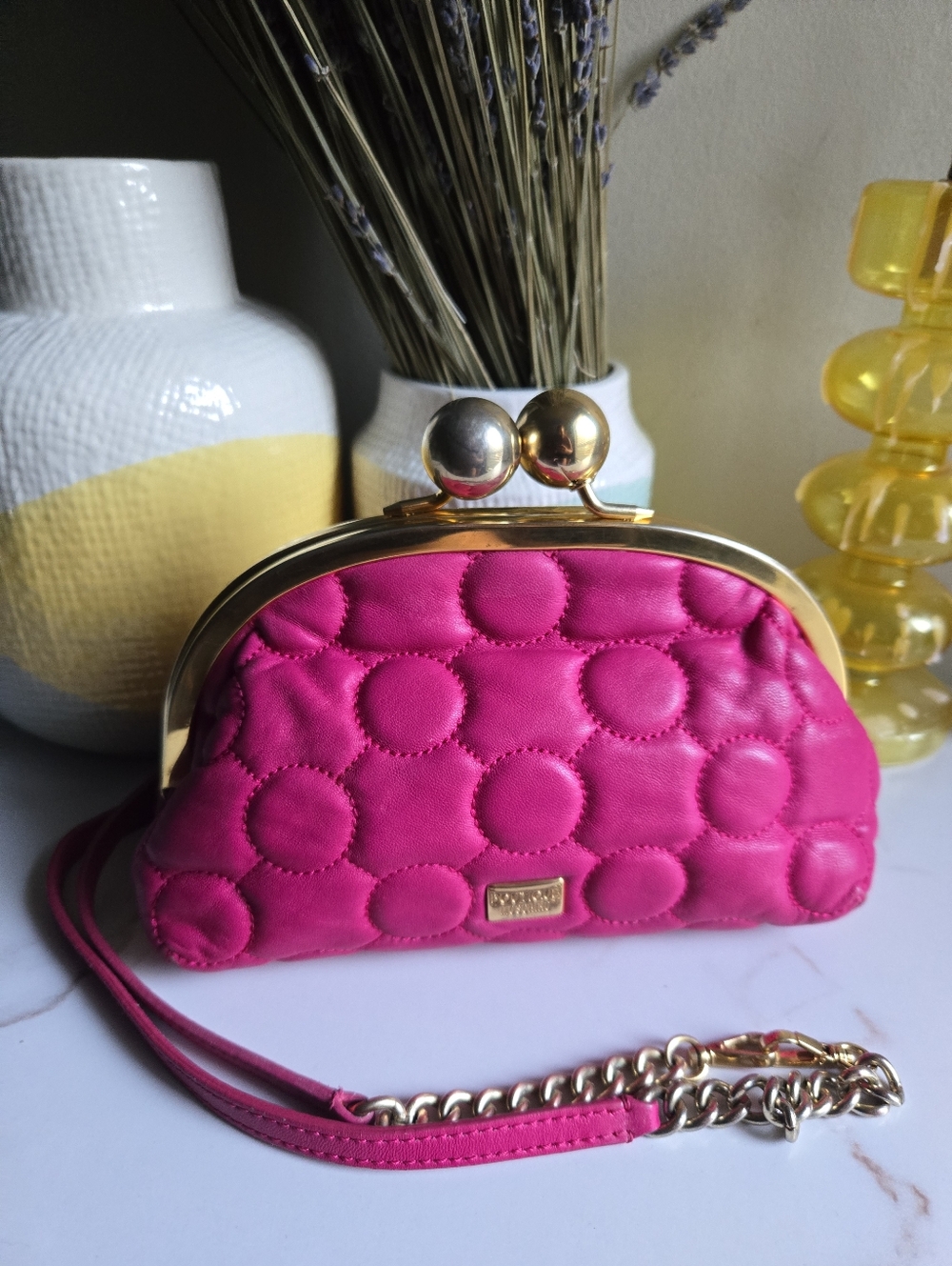 Rare Vintage Moschino Kisslock Pink Quilted Leather Shoulder Bag & Backpack